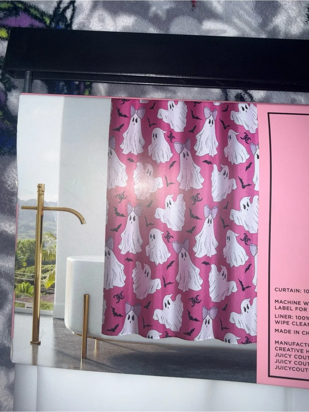 Juicy Couture Home 14-Piece Pink Ghost Halloween Shower Curtain Set